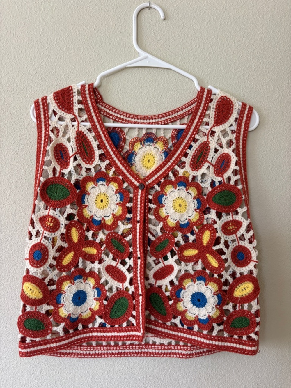 Crochet Floral Top in Red, White, Yellow, Blue, Green